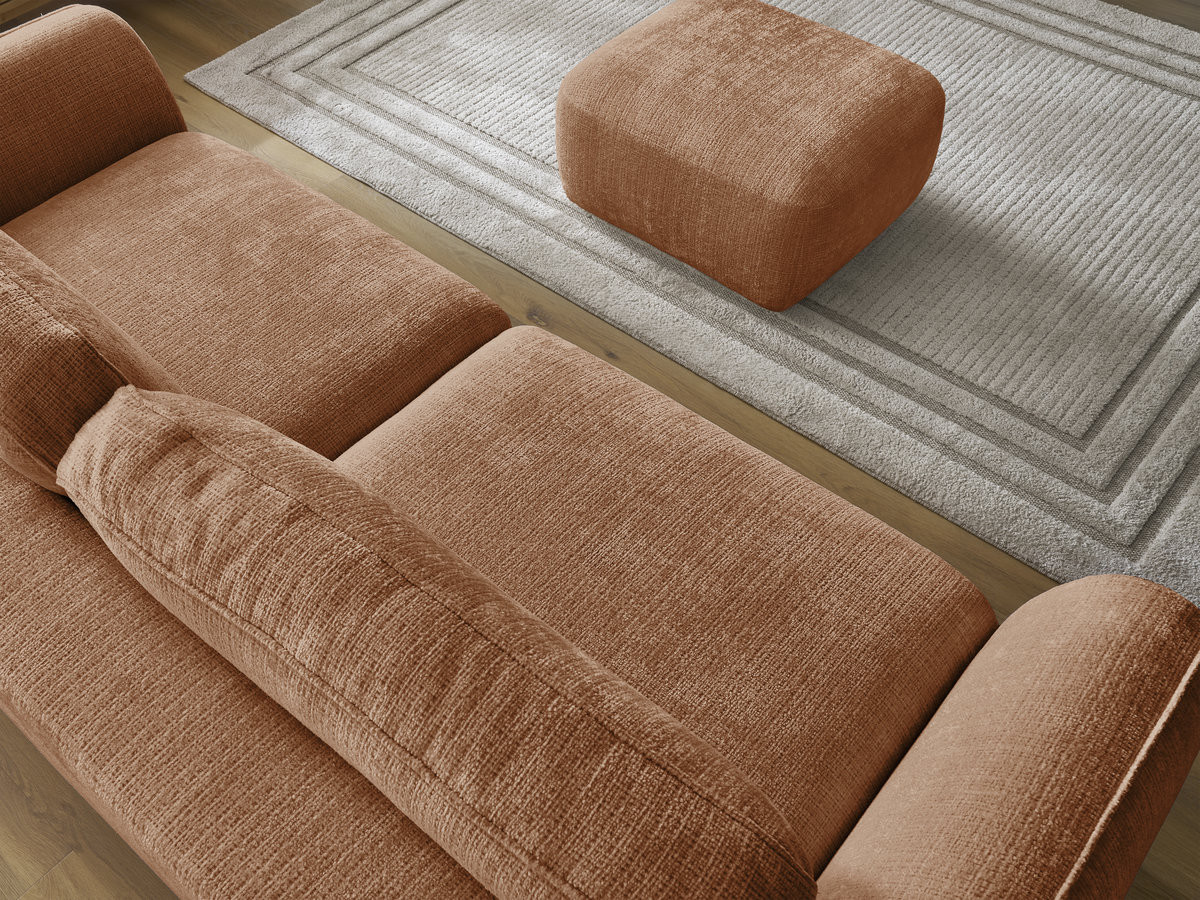 Bobochic Denise Schlafsofa 3-Sitzer mit Bettkasten und Pouf Strukturstoff Orange