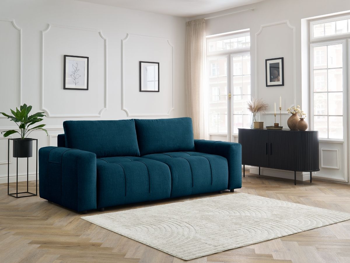 Bobochic Arsene Schlafsofa 3-Sitzer mit Bettkasten Samt Blau