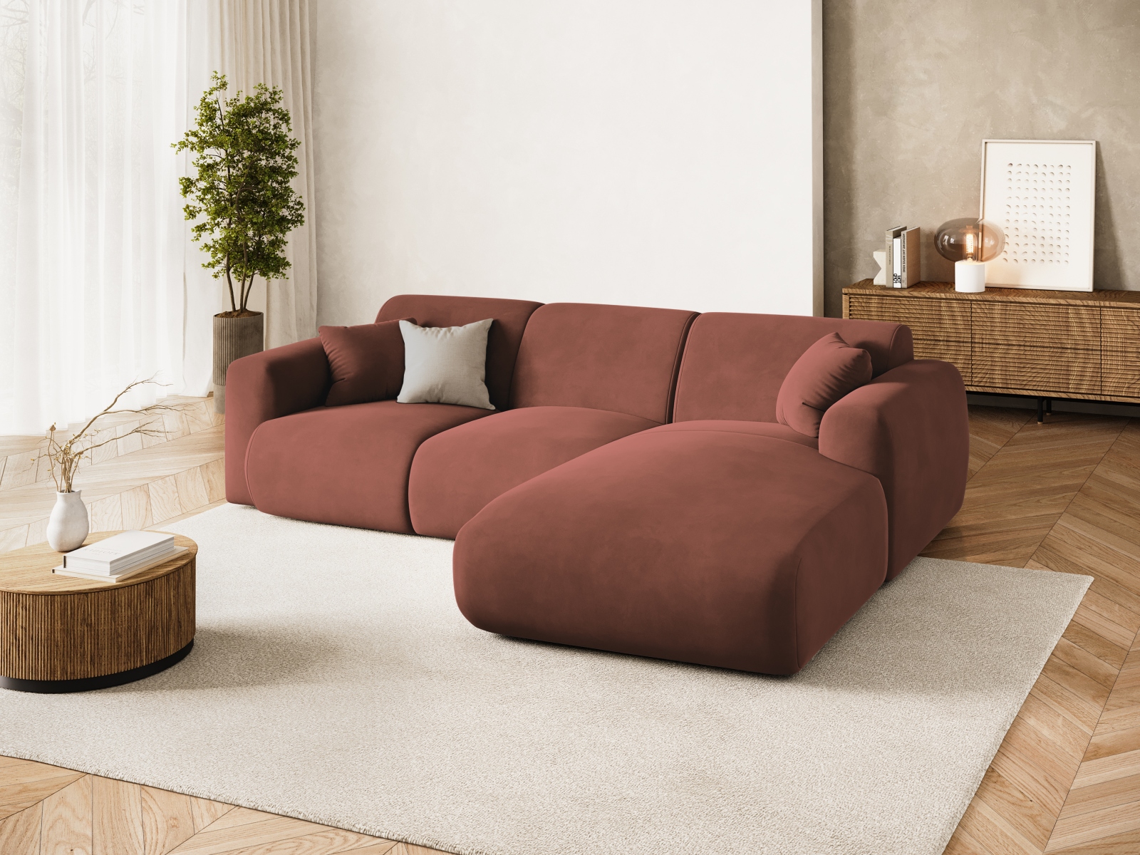Cosmopolitan Design Ecksofa Nolio 4-Sitzer Samt Casino Cuoio Rechts