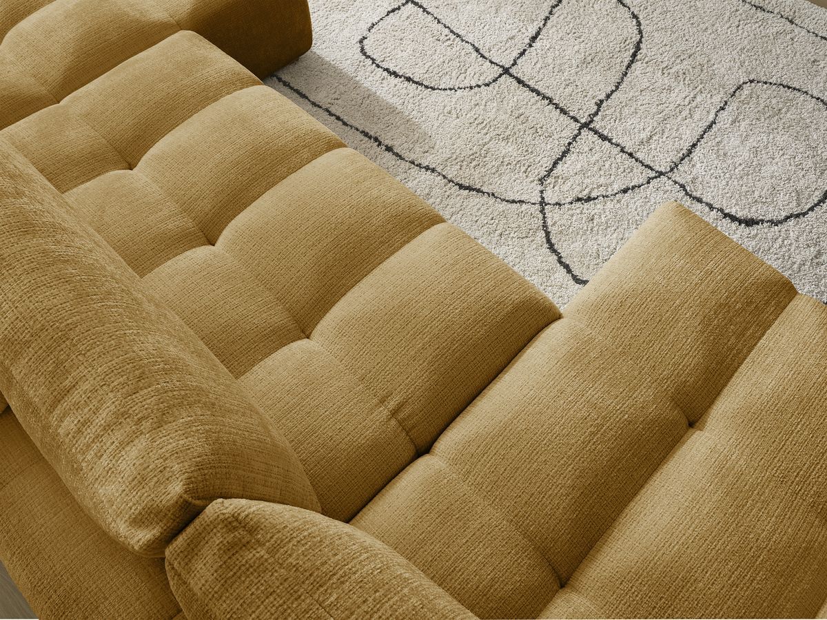 Bobochic Anakin Wohnlandschaft, Liegefläche 137 × 382 cm, 3 Kissen Strukturstoff Gelb