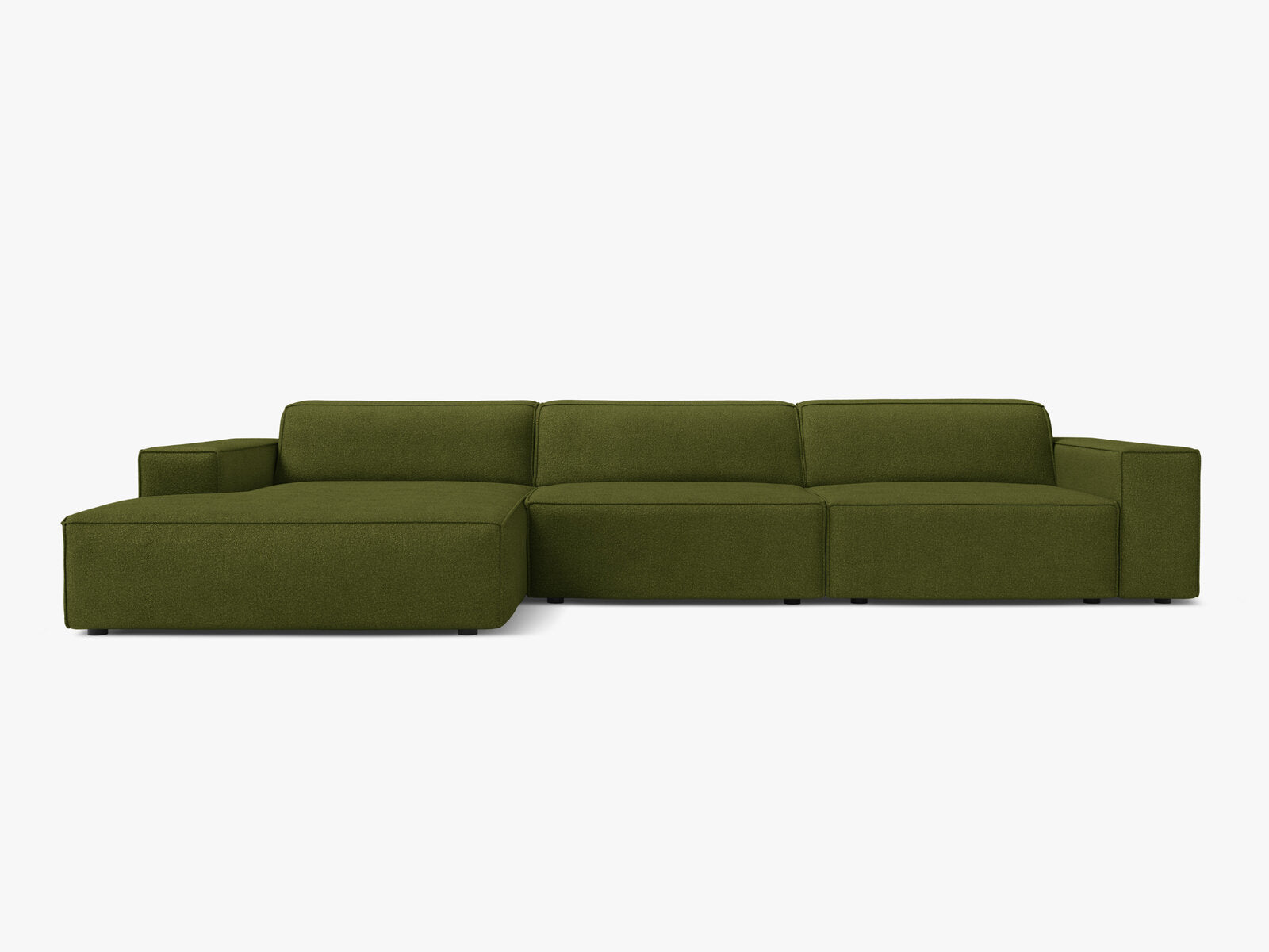 Micadoni Ecksofa Jodie 4-Sitzer Links Boucle Baloo Dunkel-Olivgrün
