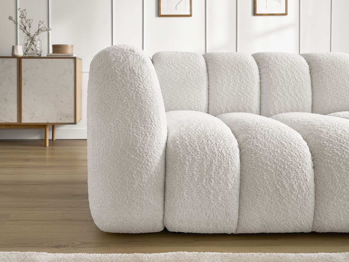 Bobochic Talia Ecksofa Bouclé-Stoff Weiß Ecke rechts