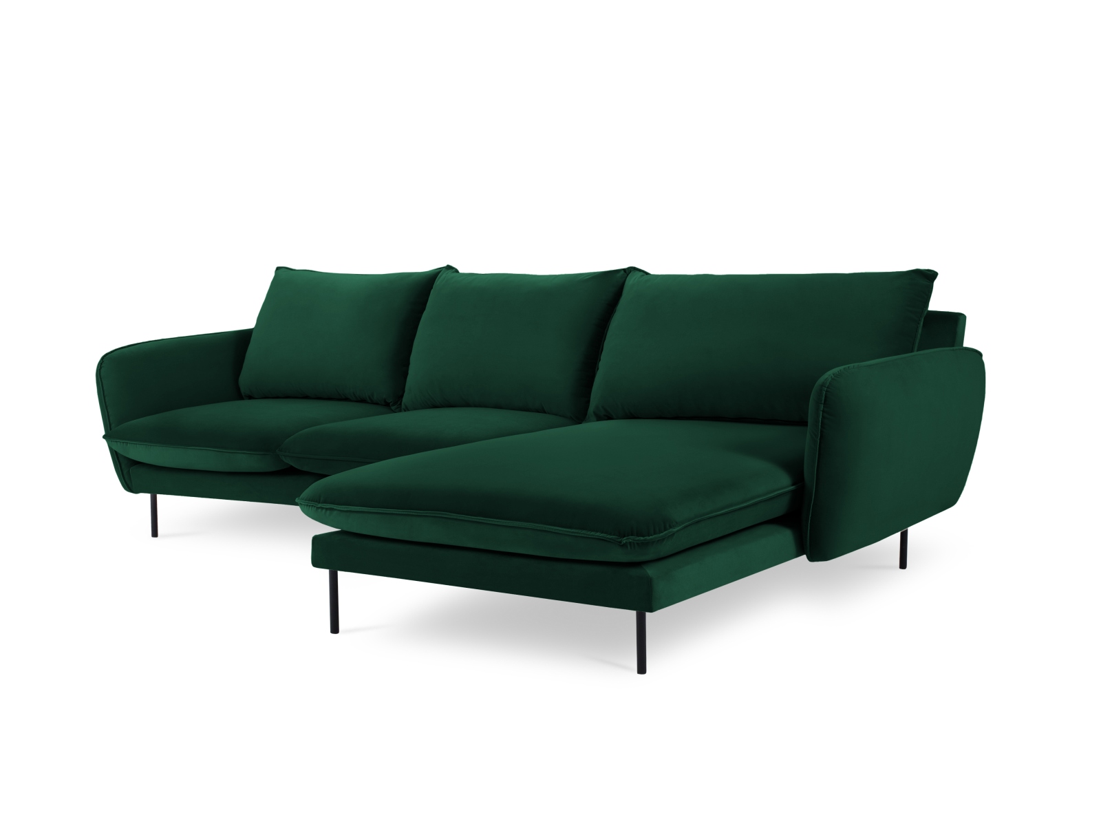 Cosmopolitan Design Ecksofa Vienna 5-Sitzer Samt Bluvel Flaschengrün Rechts Beine Schwarzes Metall