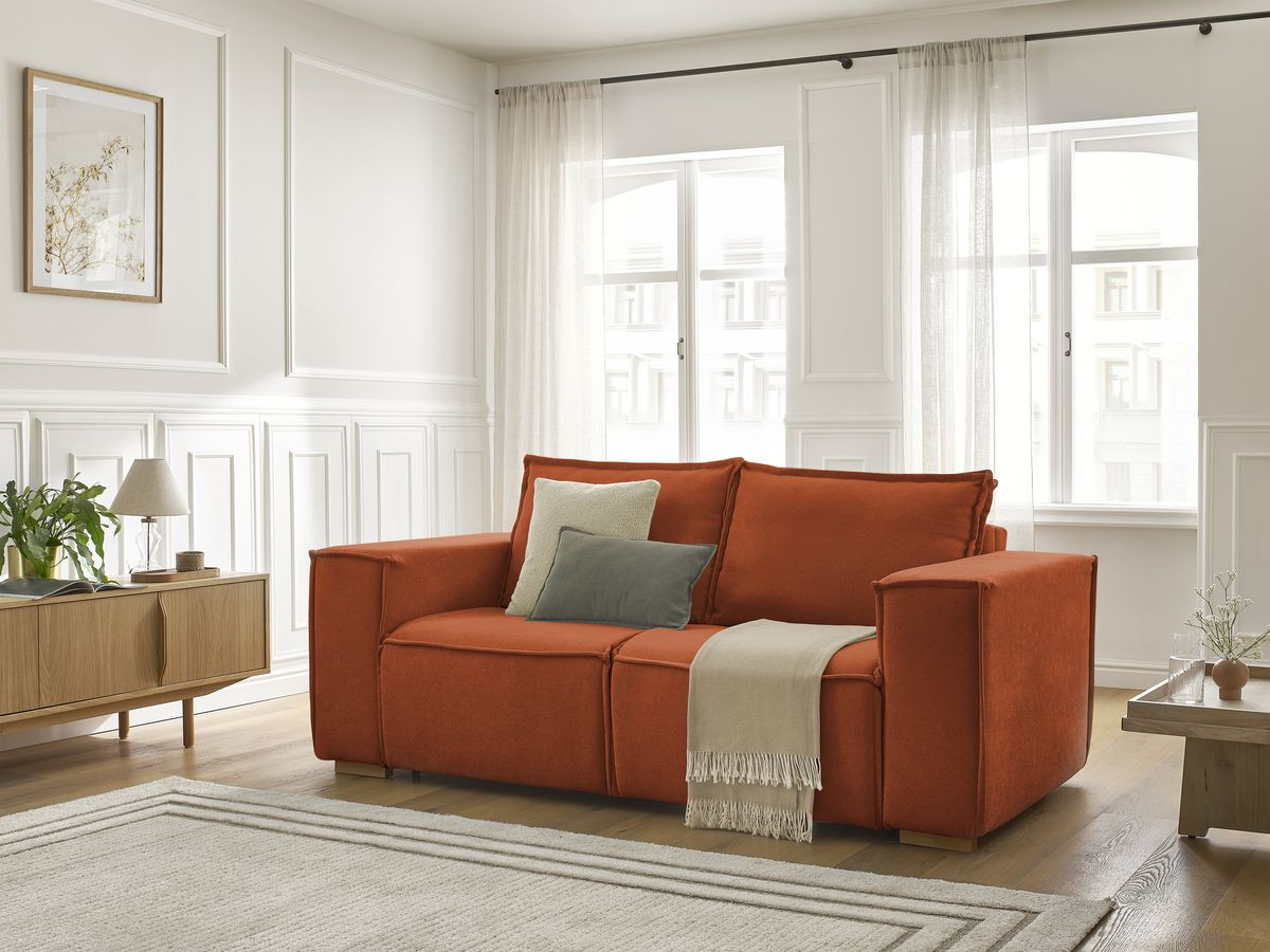 Bobochic Chelsea Schlafsofa 3-Sitzer Strukturstoff Orange, Liegefläche 140 × 200 cm