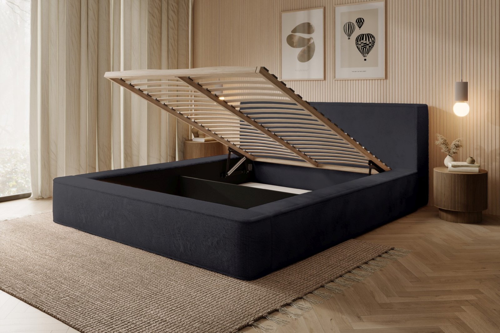 Polsterbett Casto Mikrofaser mit Fell-Optik 180x200 mit Holzrahmen Lapit 19