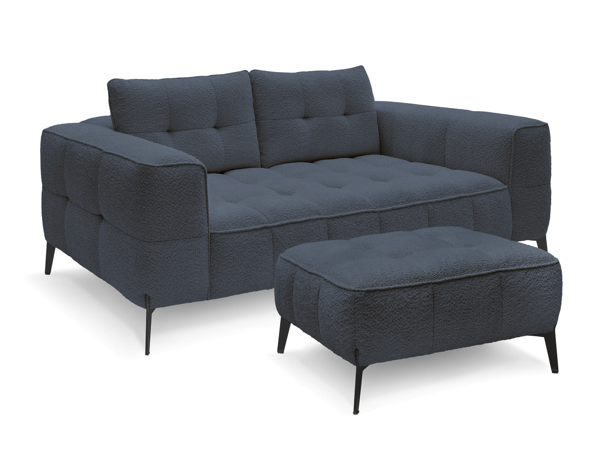 Bobochic Anis Sofa 2-Sitzer mit Pouf Bouclé-Stoff Dunkelblau