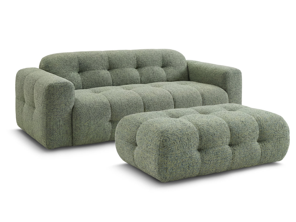Bobochic Laura Sofa 3-Sitzer mit großem Pouf Melange-Stoff Hellgrün