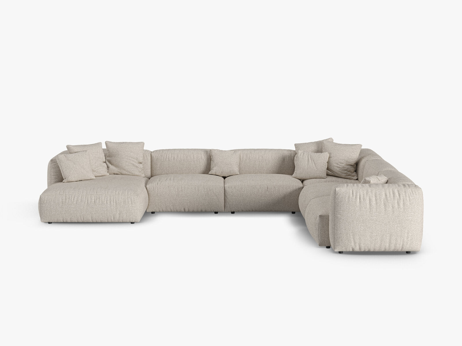 Micadoni modulares Ecksofa XL Martina 6-Sitzer 90cm Sitztiefe Rechts Boucle Monet Beige