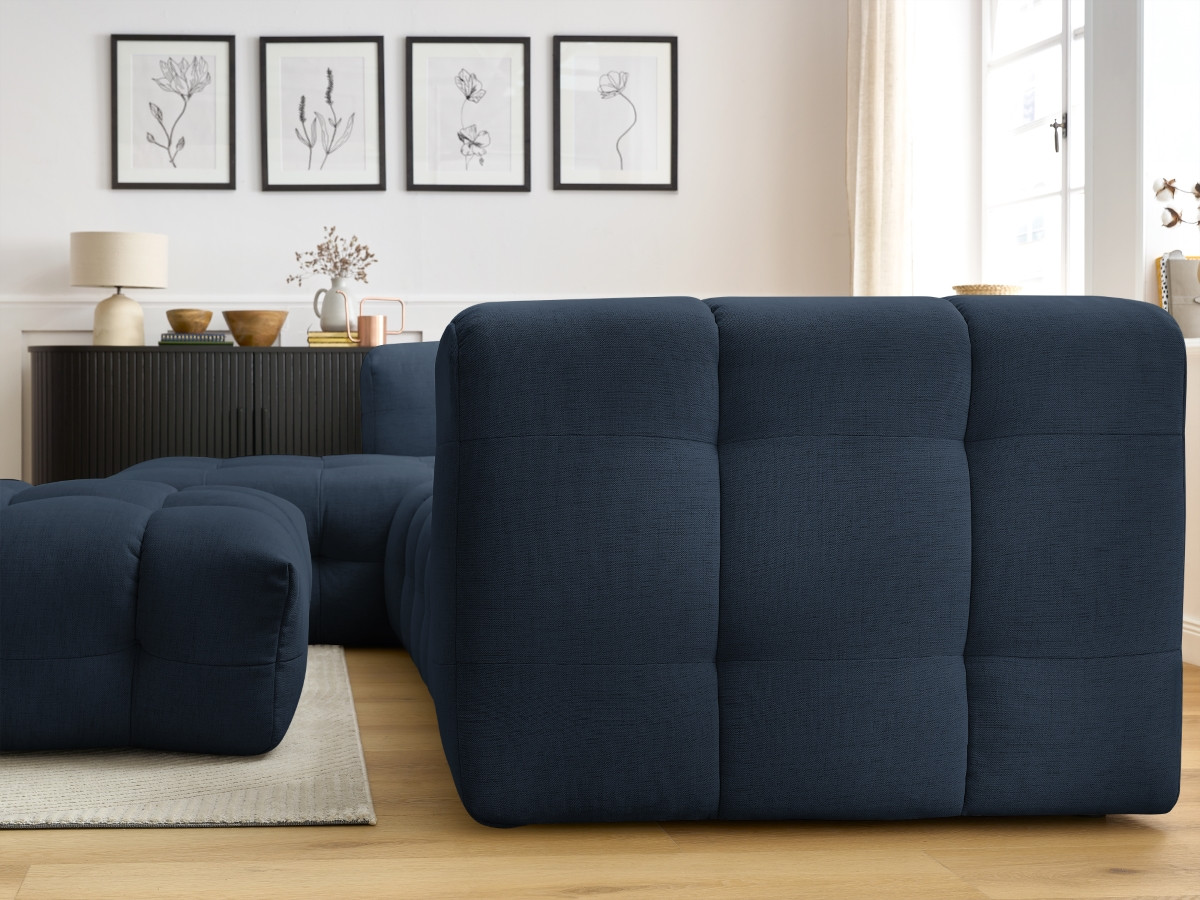 Bobochic Cloud Ecksofa mit Pouf 288 × 184 cm Stoff Dunkelblau Ecke links