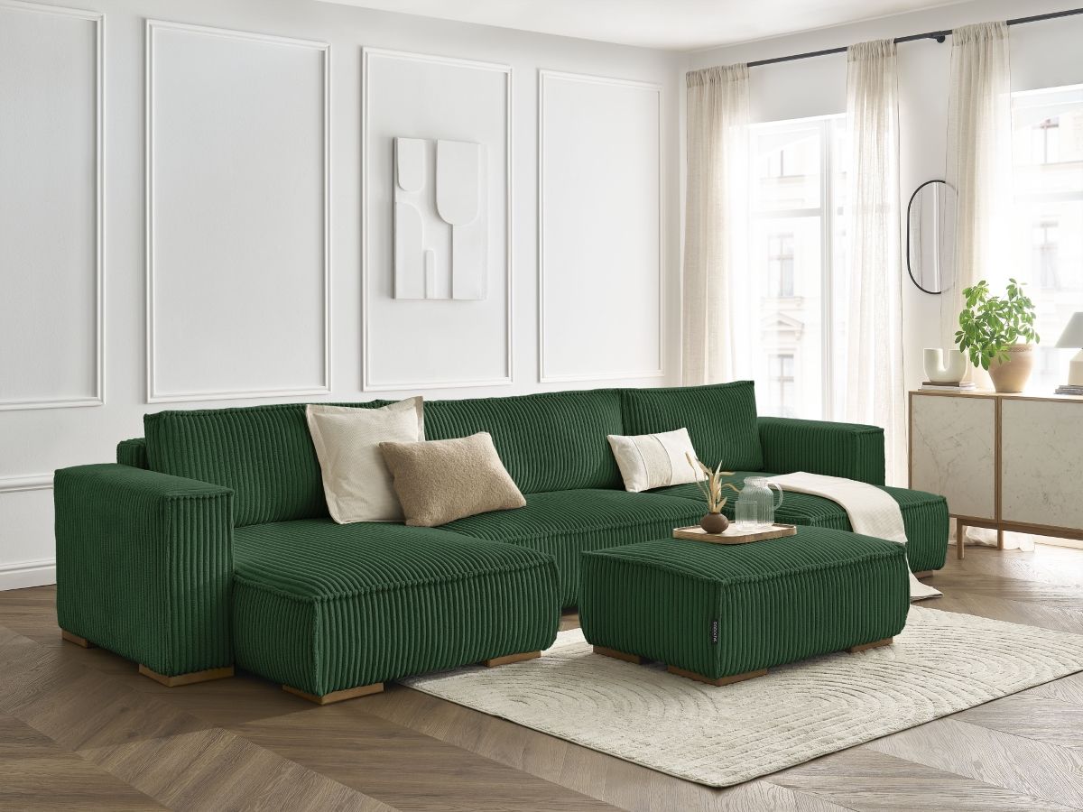 Bobochic Chelsea Wohnlandschaft mit Pouf Breitcord weich Grün