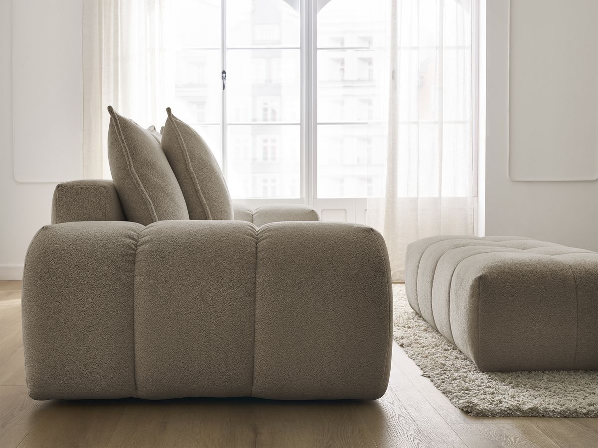 Bobochic Everest Sofa 3-Sitzer mit Pouf, 5 Kissen Melange-Stoff Taupe