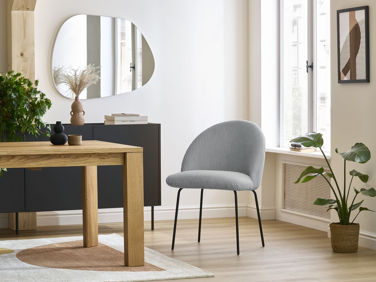 Bobochic Lalie Esszimmerstuhl 4er-Set mit Metallbeinen, schwarz Cordsamt Hellgrau