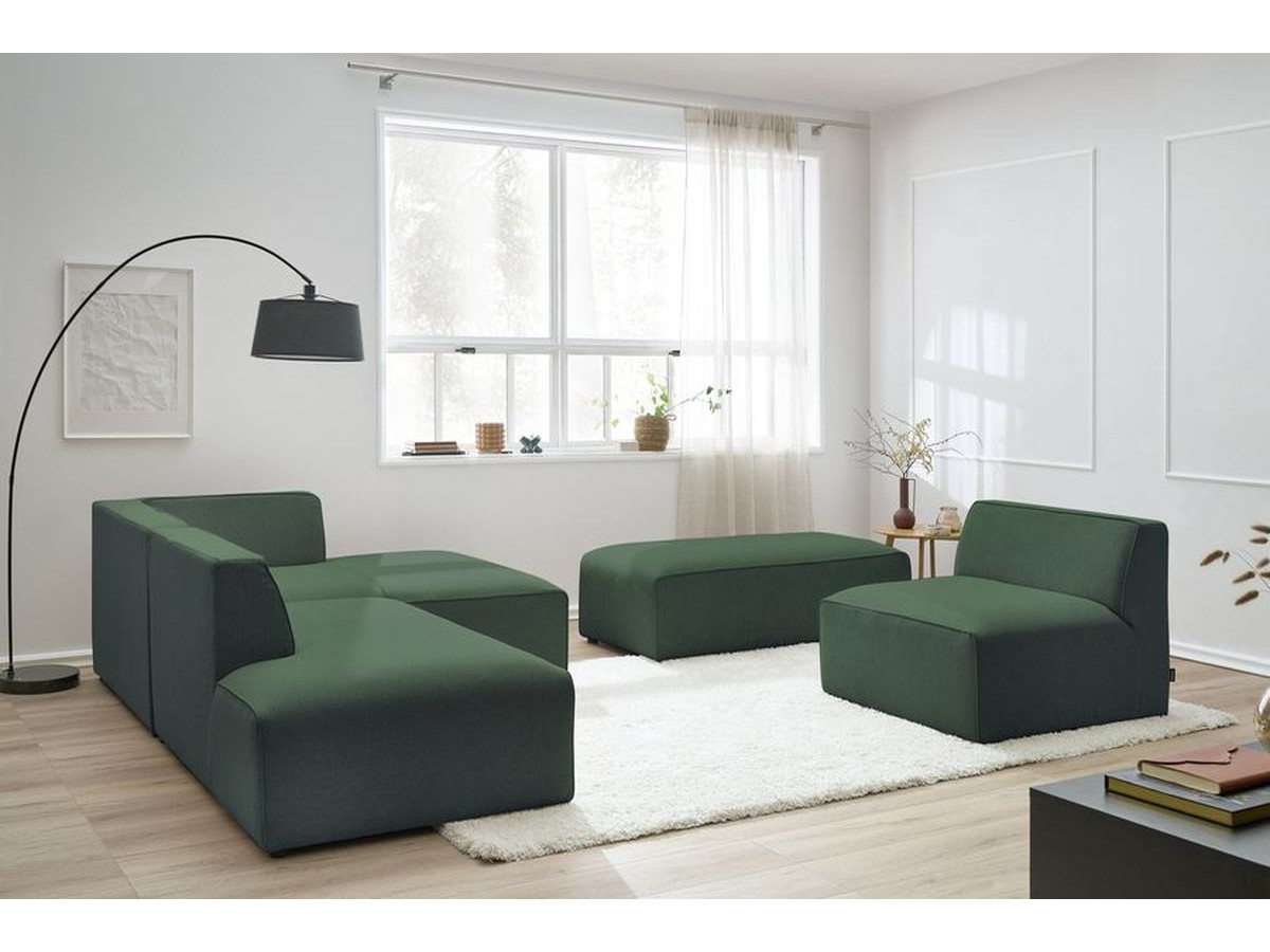 Bobochic Megeve Ecksofa mit Pouf Melange-Stoff Grün Ecke rechts