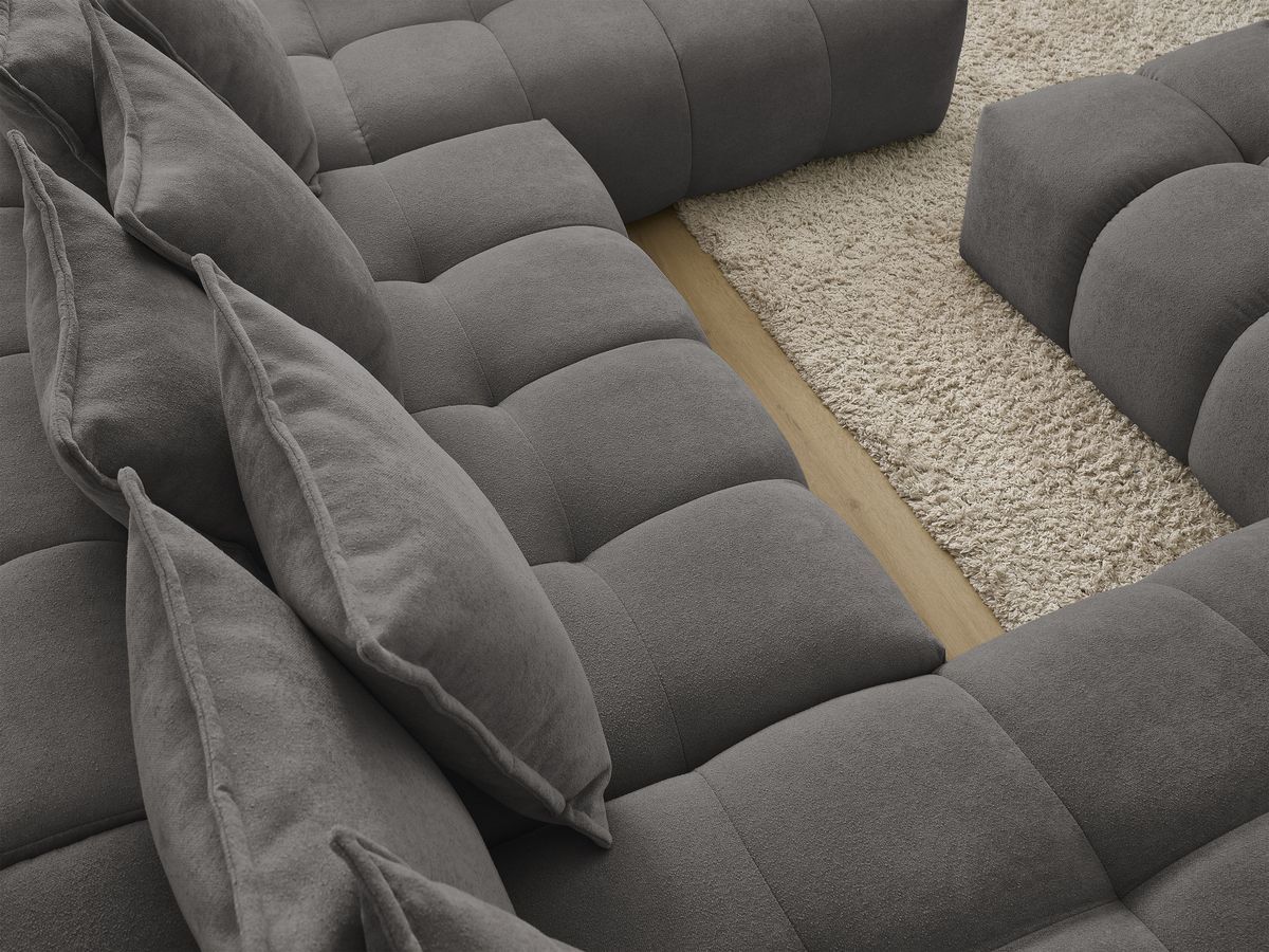 Bobochic Everest Wohnlandschaft mit Pouf, 14 Kissen Strukturstoff Dunkelgrau Ecke links