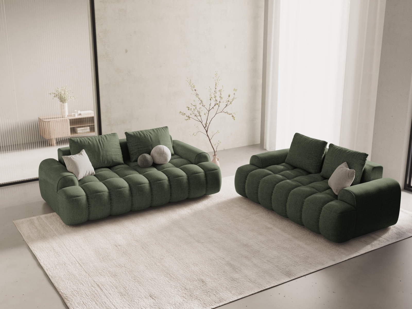 Cosmopolitan Design Sofa Linz 3-Sitzer Strukturierter Stoff Sorella Dunkles Olivgrün