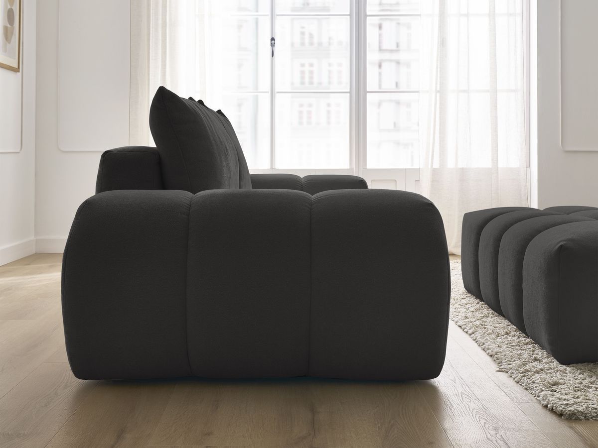 Bobochic Everest Schlafsofa 3-Sitzer mit Bettkasten und Pouf, 2 Kissen Strukturstoff Schwarz