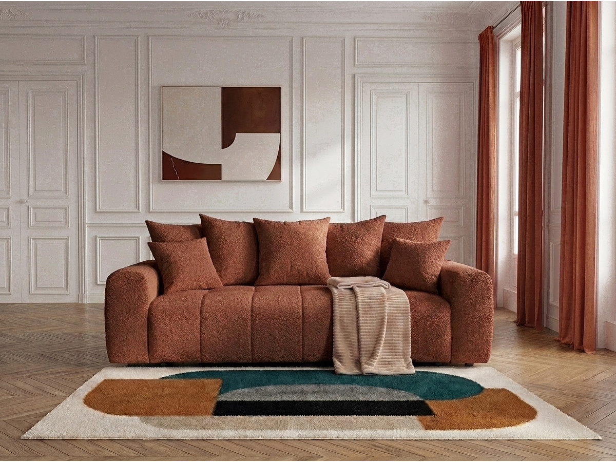 Bobochic Roxelane Schlafsofa 3-Sitzer mit Bettkasten Bouclé-Stoff Orange