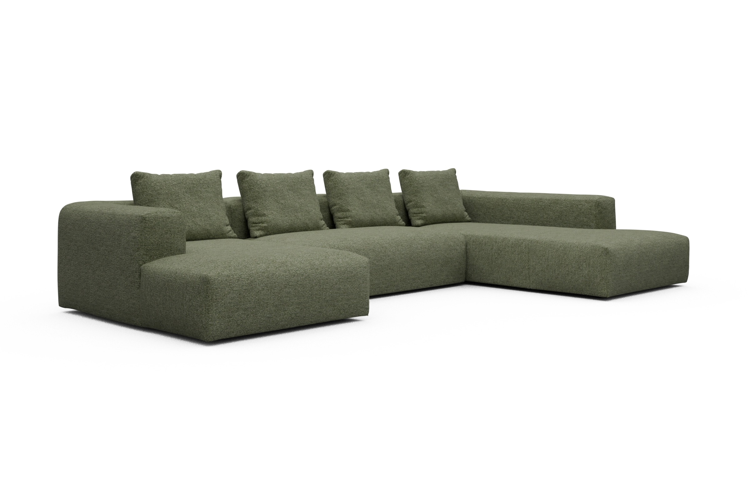 Wohnlandschaft Fred Relax-Ecke rechts mit 2-Sitzer und Chaiselongue links Carreno-Vivid-Green