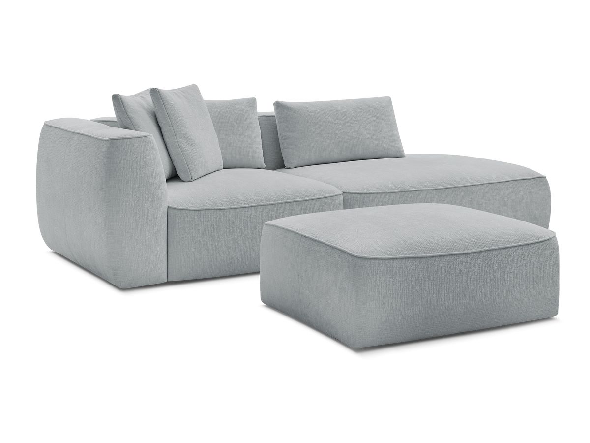 Bobochic Leopold Sofa 4-Sitzer mit Pouf Strukturstoff Hellgrau Armlehne links