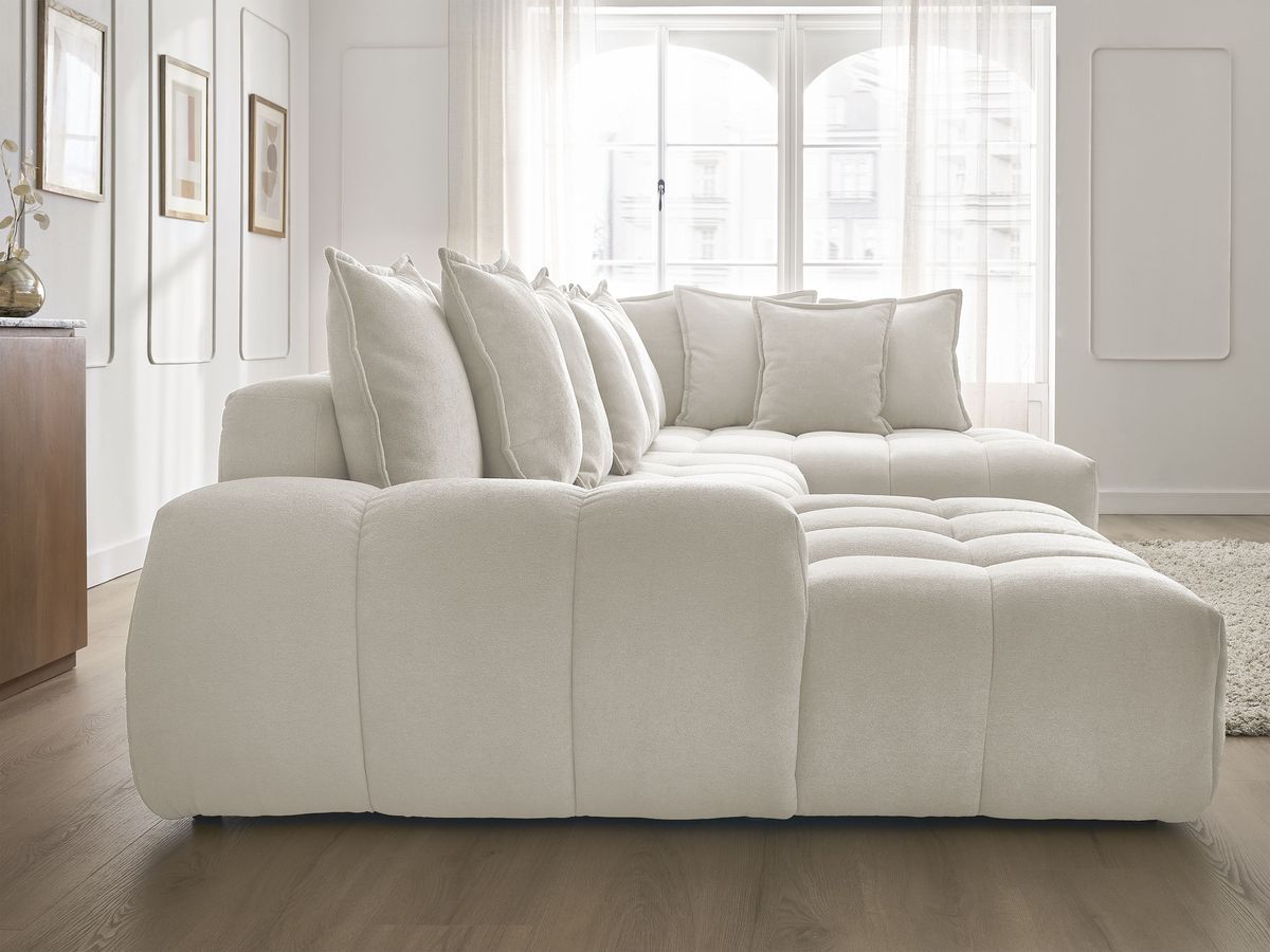 Bobochic Everest Wohnlandschaft, 14 Kissen Strukturstoff Weiß Ecke links