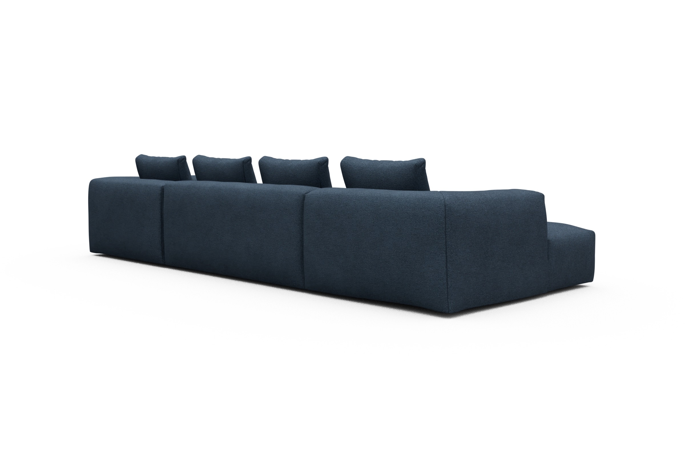 Wohnlandschaft Fred Relax-Ecke rechts mit 2-Sitzer und Chaiselongue links Boucle-Blue
