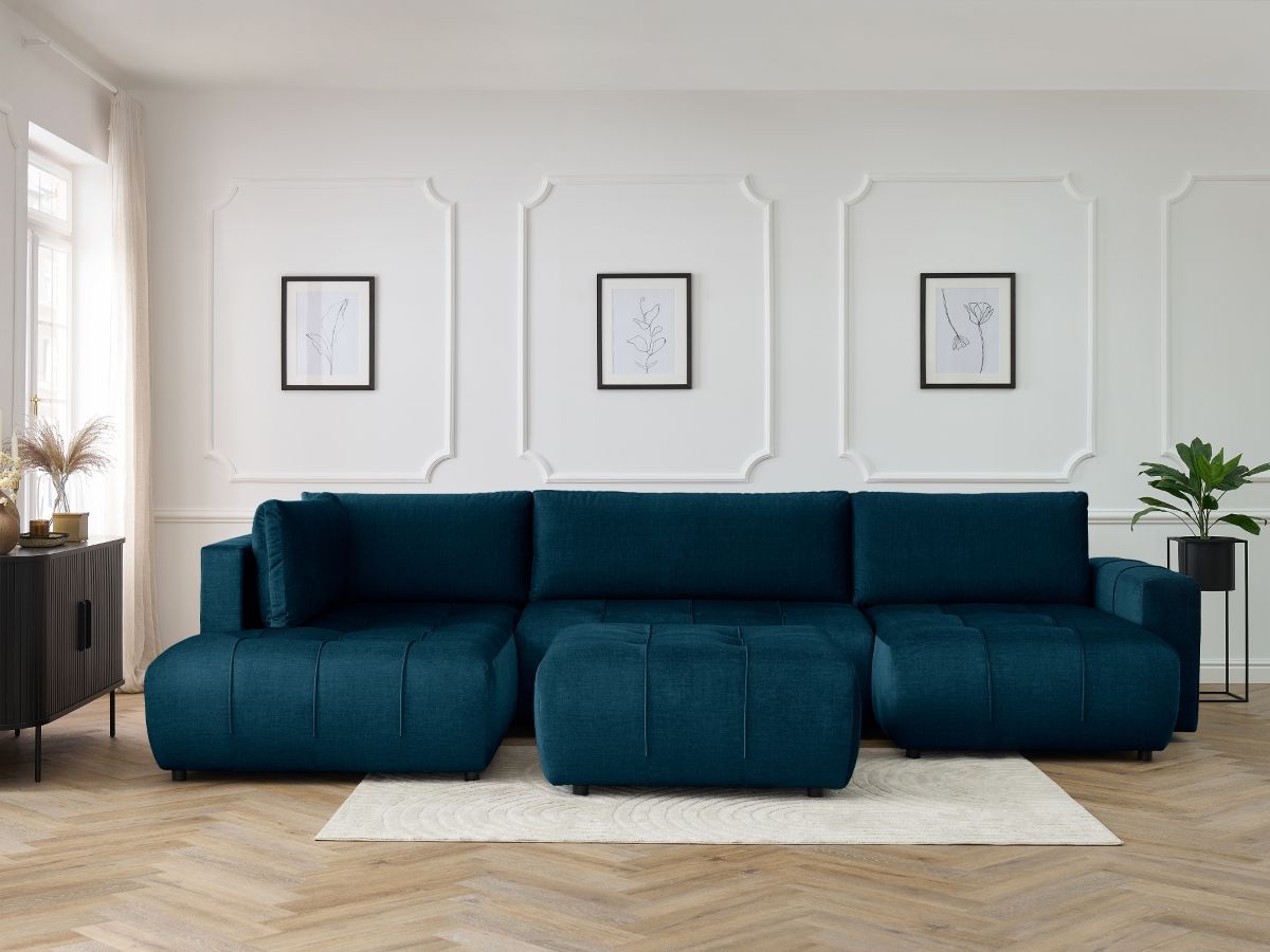 Bobochic Arsene Wohnlandschaft mit Pouf Samt Blau Ecke rechts