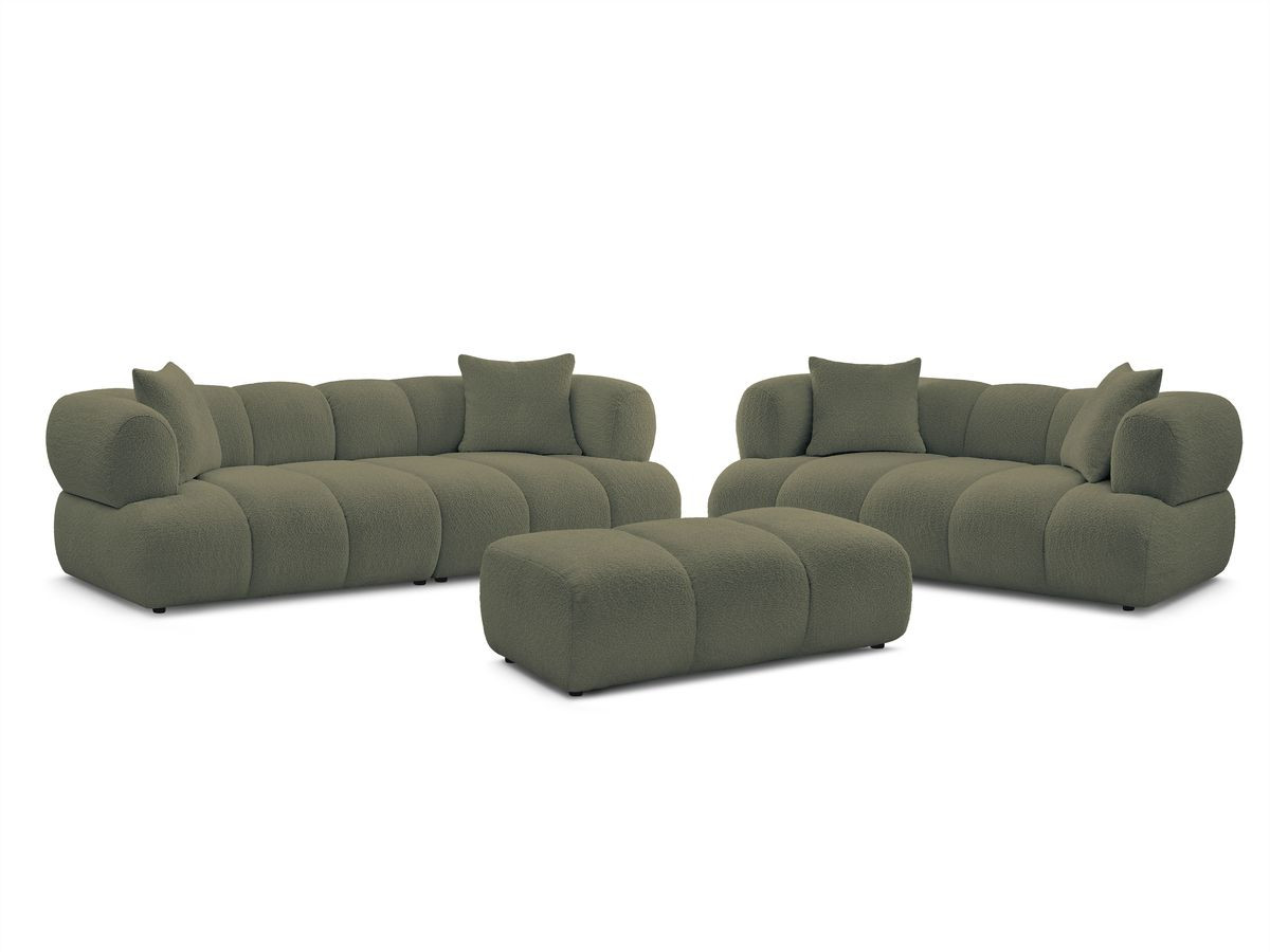 Bobochic Pamira Sofa 5-Sitzer mit Pouf Bouclé-Stoff Grün