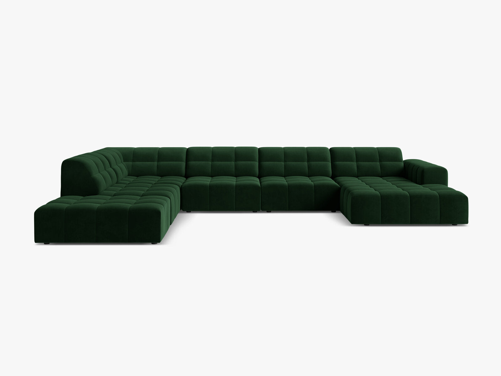 Micadoni Panorama Ecksofa Jennifer 7-Sitzer Links Samt Bluvel Flaschengrün