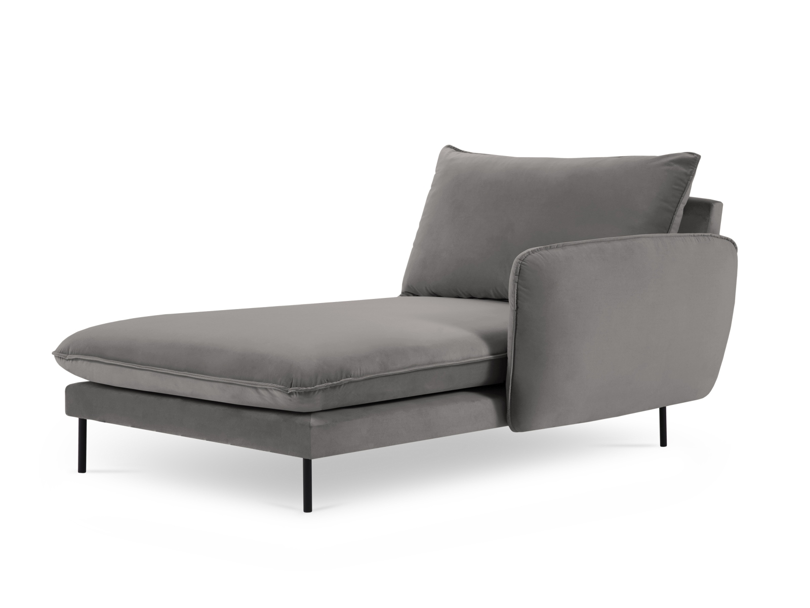 Cosmopolitan Design Chaiselongue Vienna Samt Bluvel Hellgrau Rechts Beine Schwarzes Metall