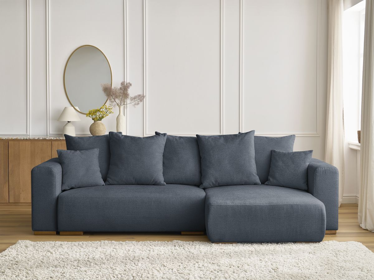 Bobochic Sidonie Ecksofa mit Schlaffunktion und Bettkasten Melange-Stoff Dunkelblau