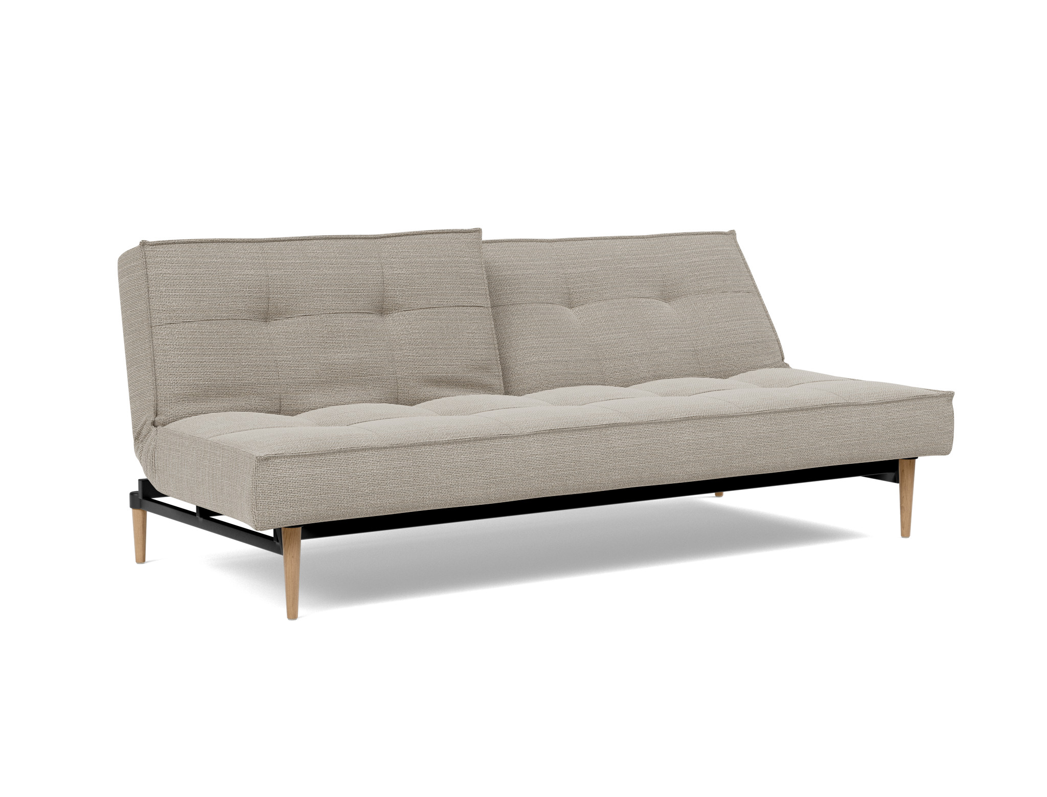 Schlafsofa Splitback Strukturierter Stoff Kenya 579-Gravel Beine Styletto Eiche hell