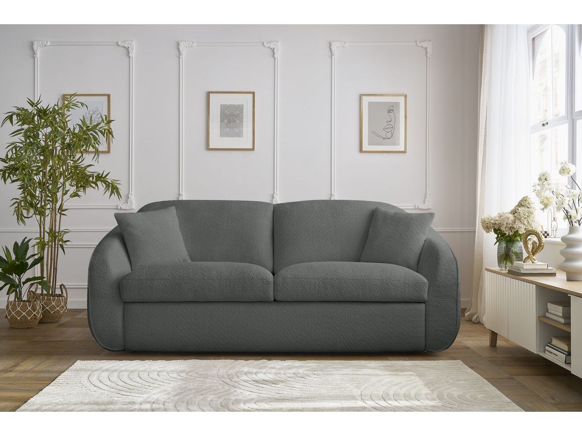 Bobochic Cezanne Schlafsofa 3-Sitzer Bouclé-Stoff Dunkelgrau, Liegefläche 140 × 194 cm