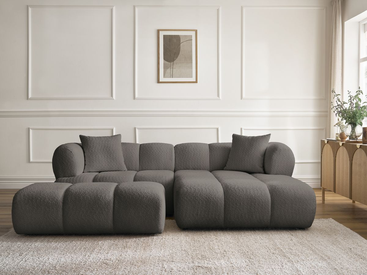 Bobochic Pamira Ecksofa mit Pouf Bouclé-Stoff Braun Ecke rechts