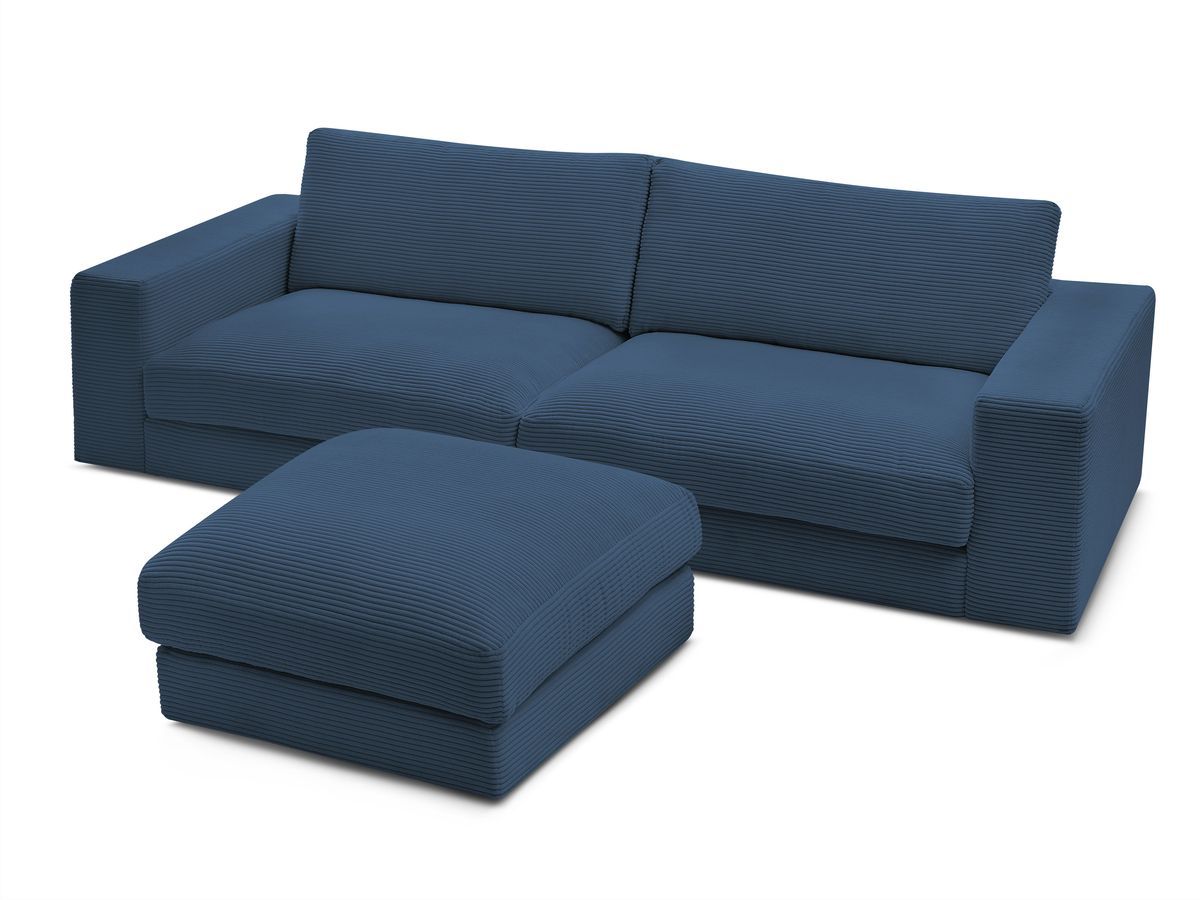 Bobochic Leonard Sofa 4-Sitzer mit Pouf 234 × 109 cm Cordsamt Dunkelblau