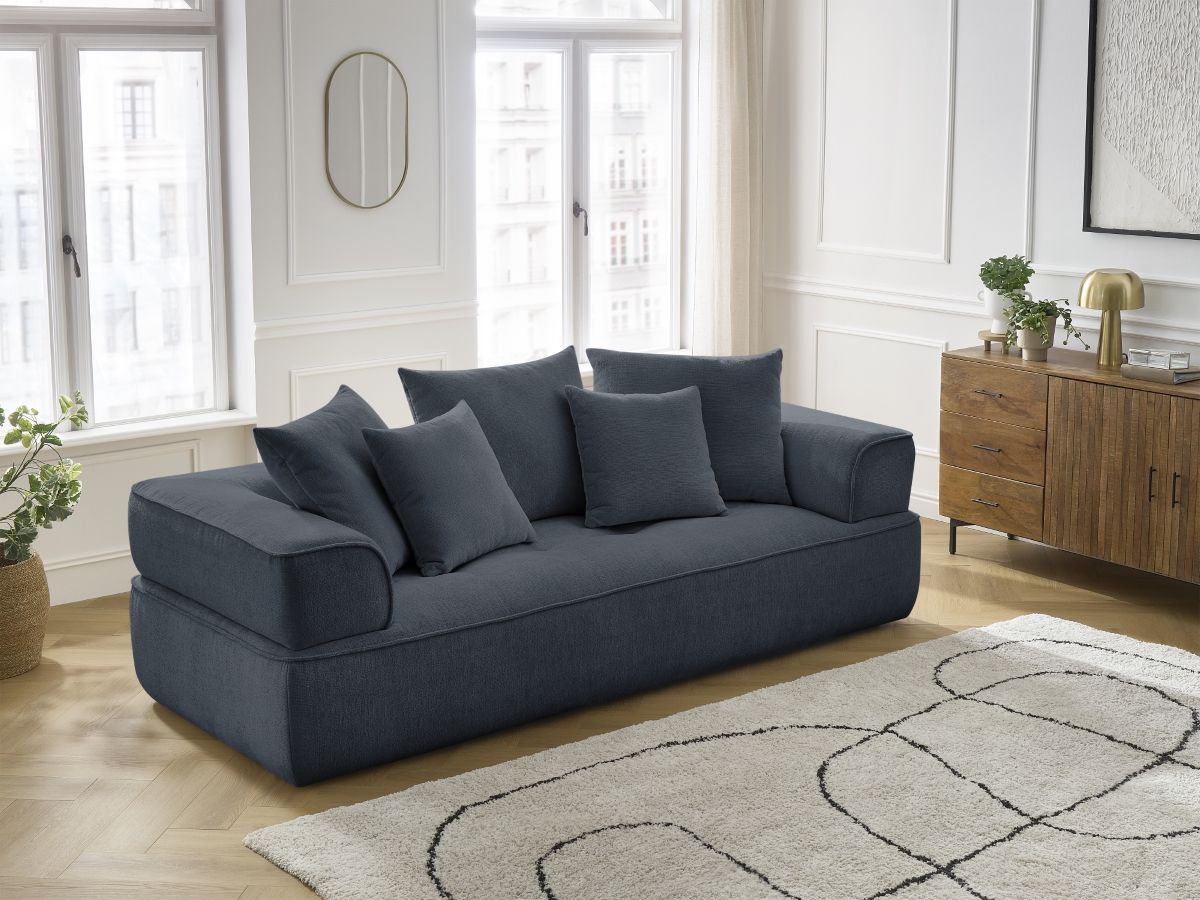 Bobochic Whesley Sofa 3-Sitzer Stoff Dunkelblau
