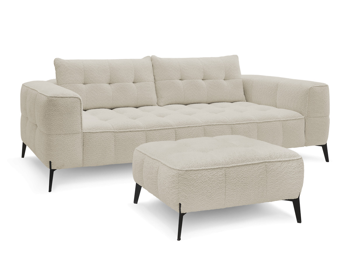 Bobochic Anis Sofa 3-Sitzer mit Pouf Bouclé-Stoff Beige