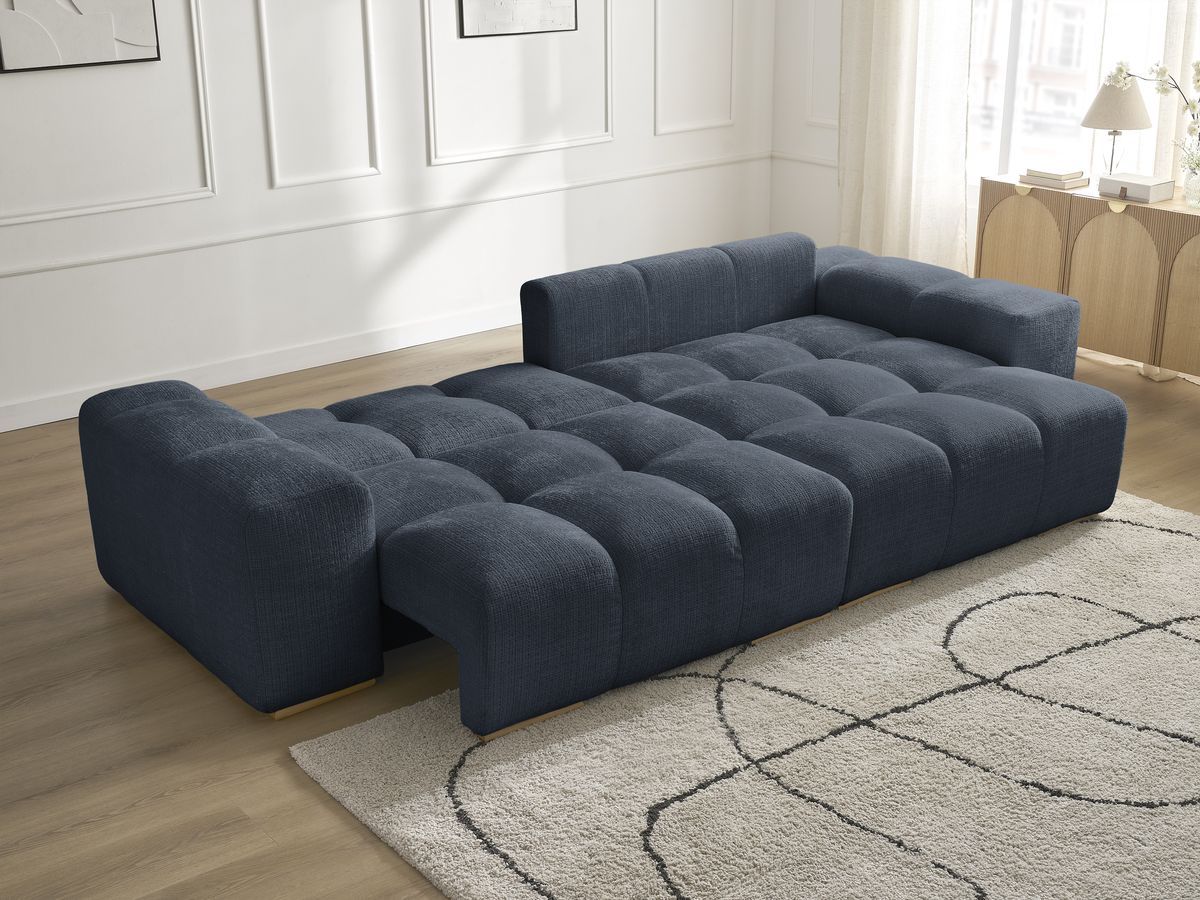 Bobochic Anakin Ecksofa mit Schlaffunktion und Bettkasten, 6 Kissen Strukturstoff Dunkelblau