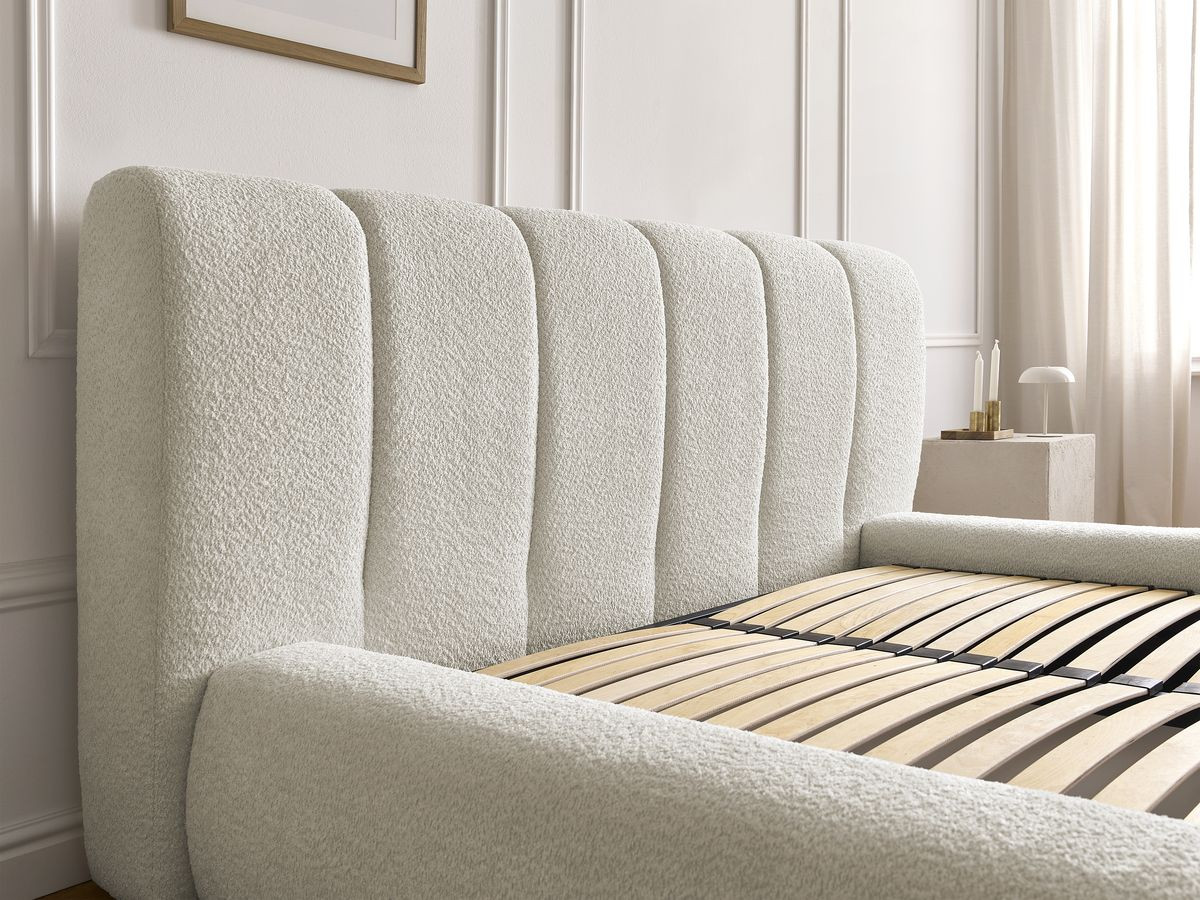 Bobochic Denali Polsterbett mit Bettkasten Bouclé-Stoff Weiß, Liegefläche 140 × 190 cm