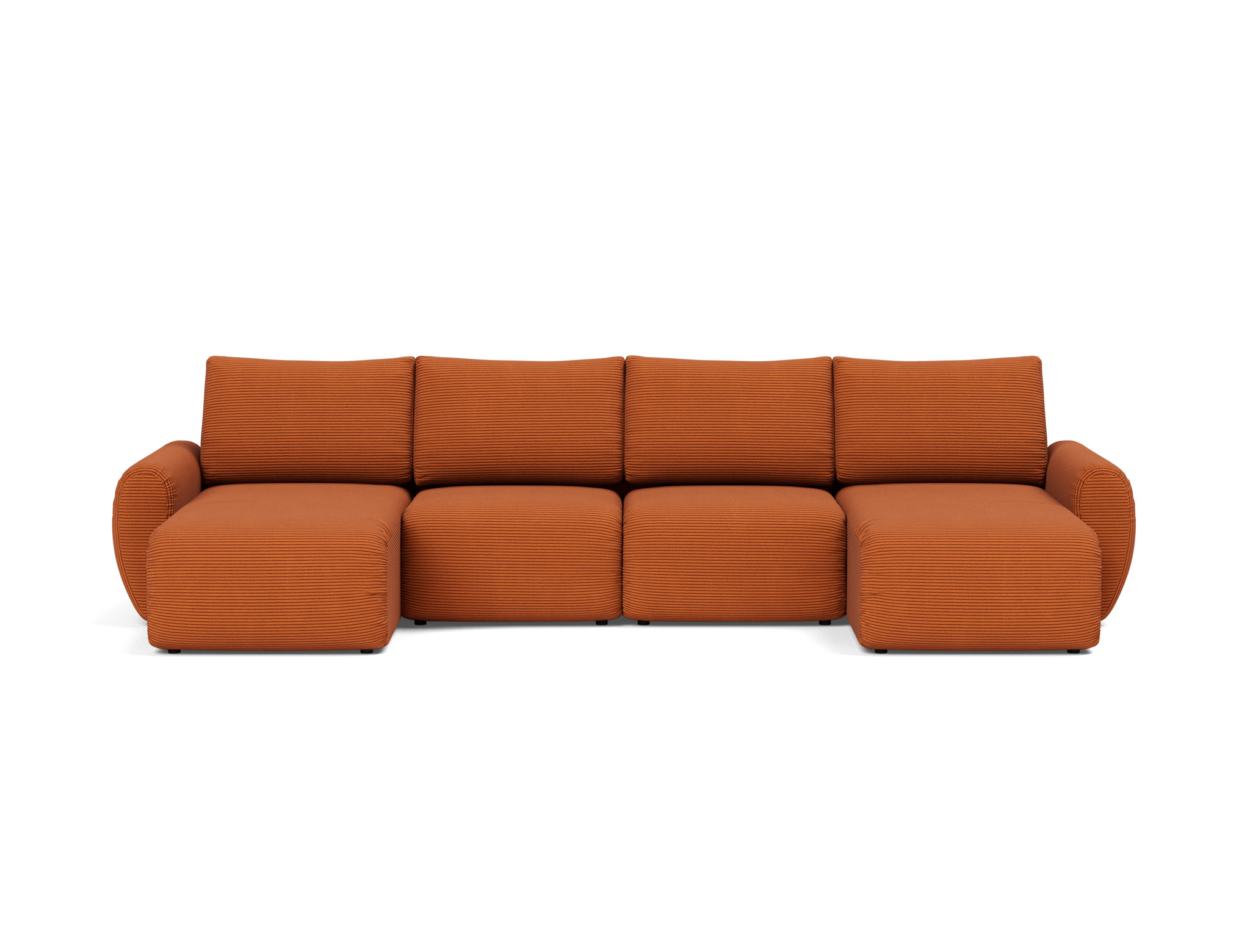 Schlafsofa Norum U-Form mit Curve-Armlehnen Kord Corduroy 595-Burnt-Orange
