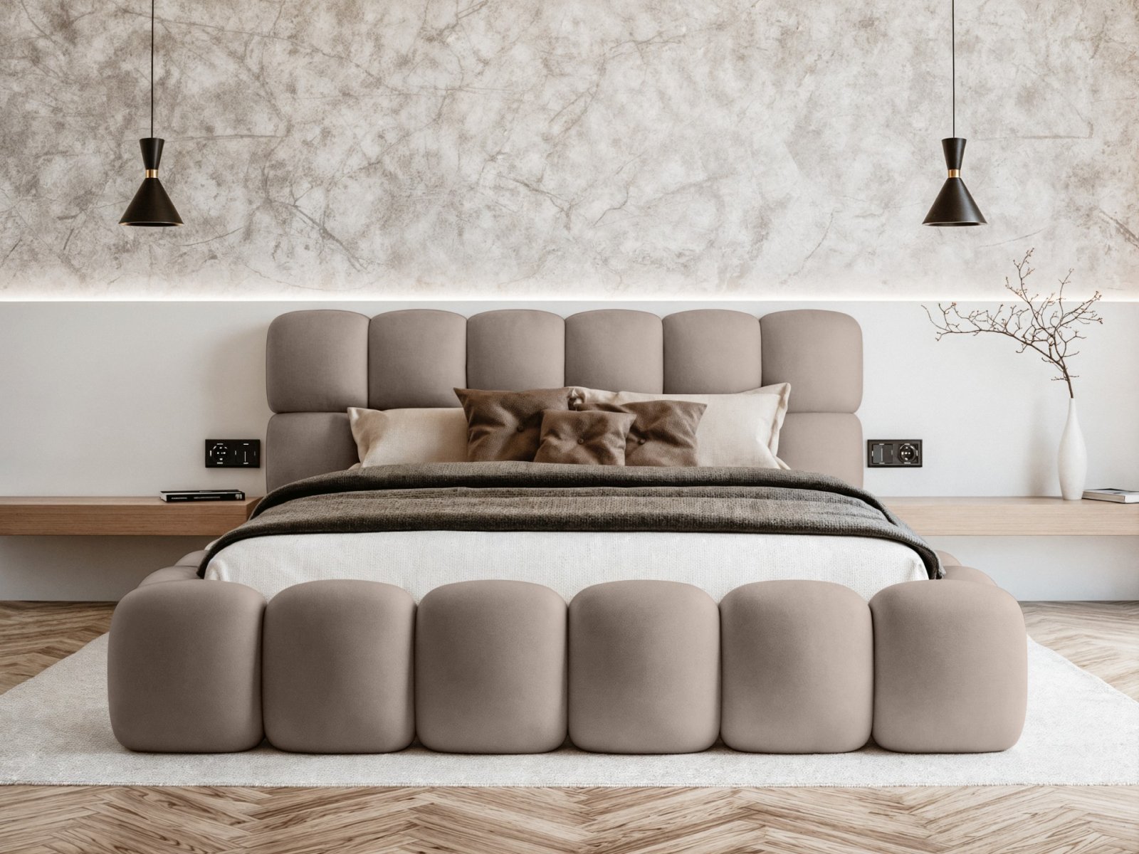 Polsterbett Vento Samtstoff 160x200 mit Holzrahmen Piano 04 Cappuccino