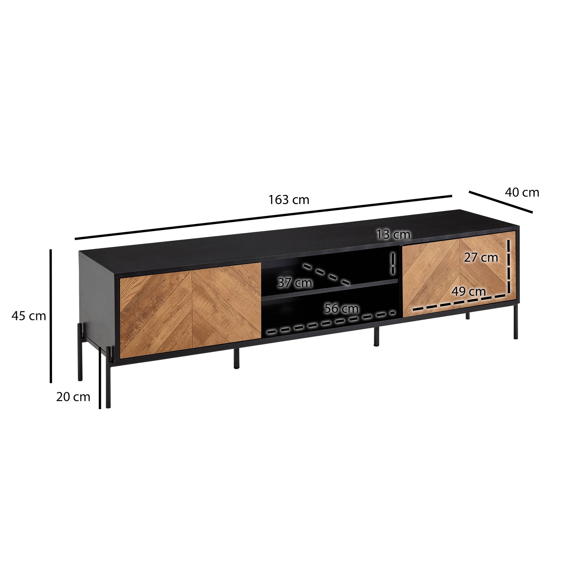 TV-Board Anholt Schwarz 163 × 40 × 45 cm