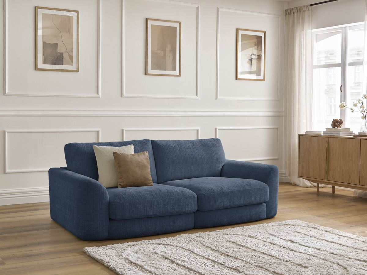 Bobochic Leonore Sofa 3-Sitzer Strukturstoff Dunkelblau
