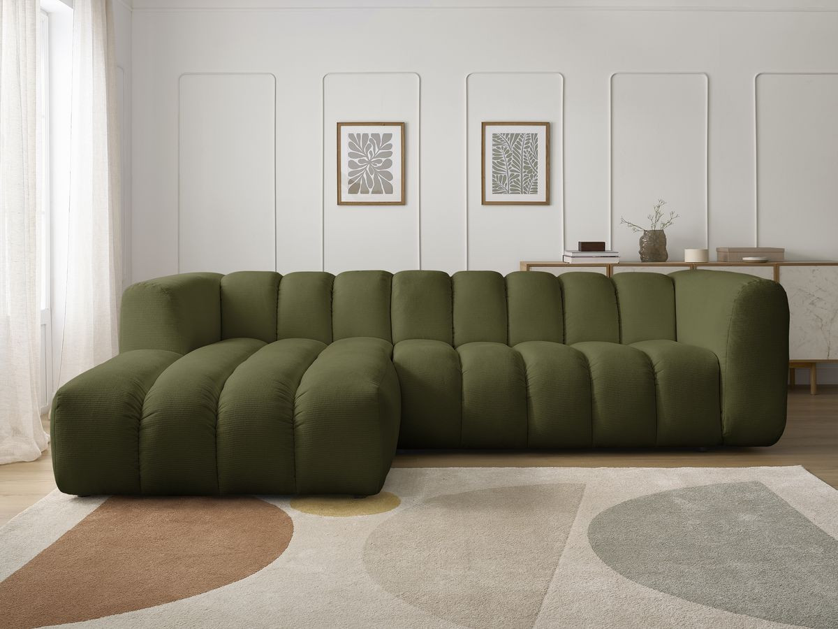 Bobochic Talia Ecksofa Melange-Stoff Grün Ecke links
