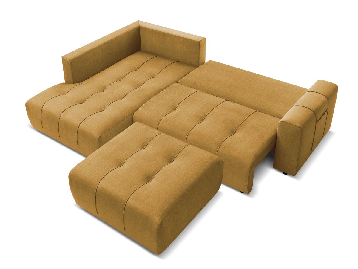 Bobochic Arsene Ecksofa mit Schlaffunktion und Bettkasten und Pouf 277 × 200 cm Samt Gelb Ecke links