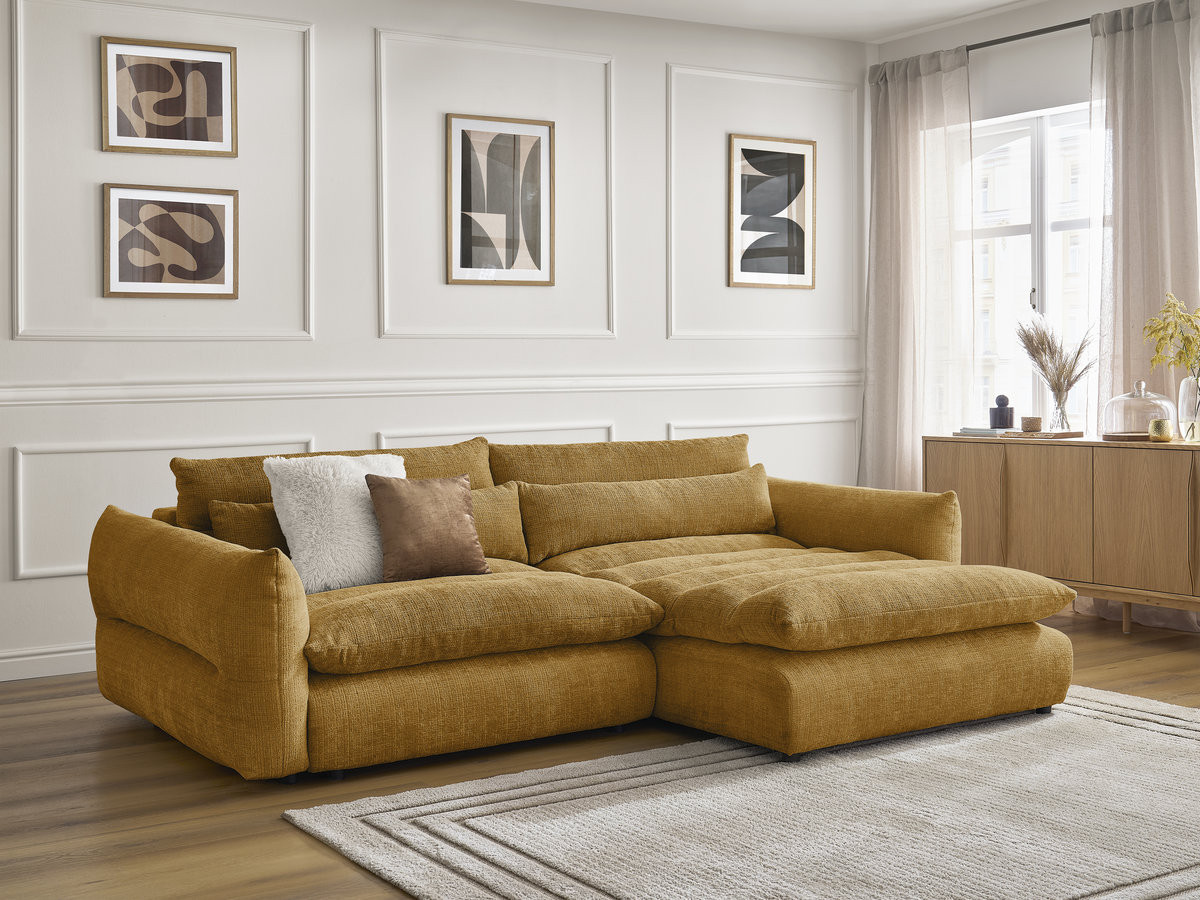 Bobochic Neil Ecksofa Strukturstoff Gelb Ecke rechts