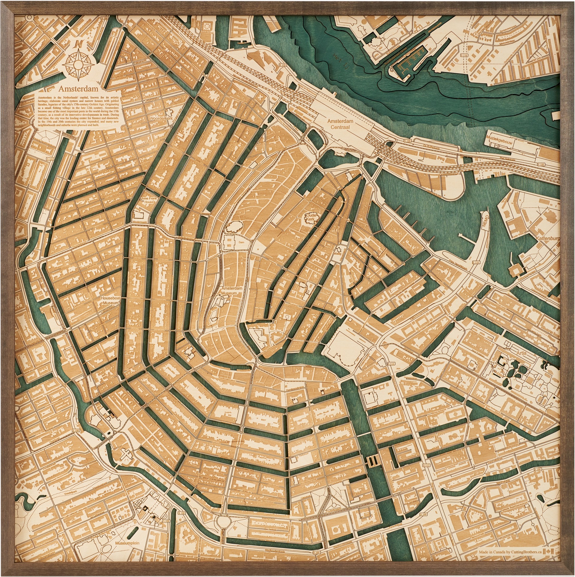 Cutting Brothers 3D Holz-Wandkarte Amsterdam 76x76 cm