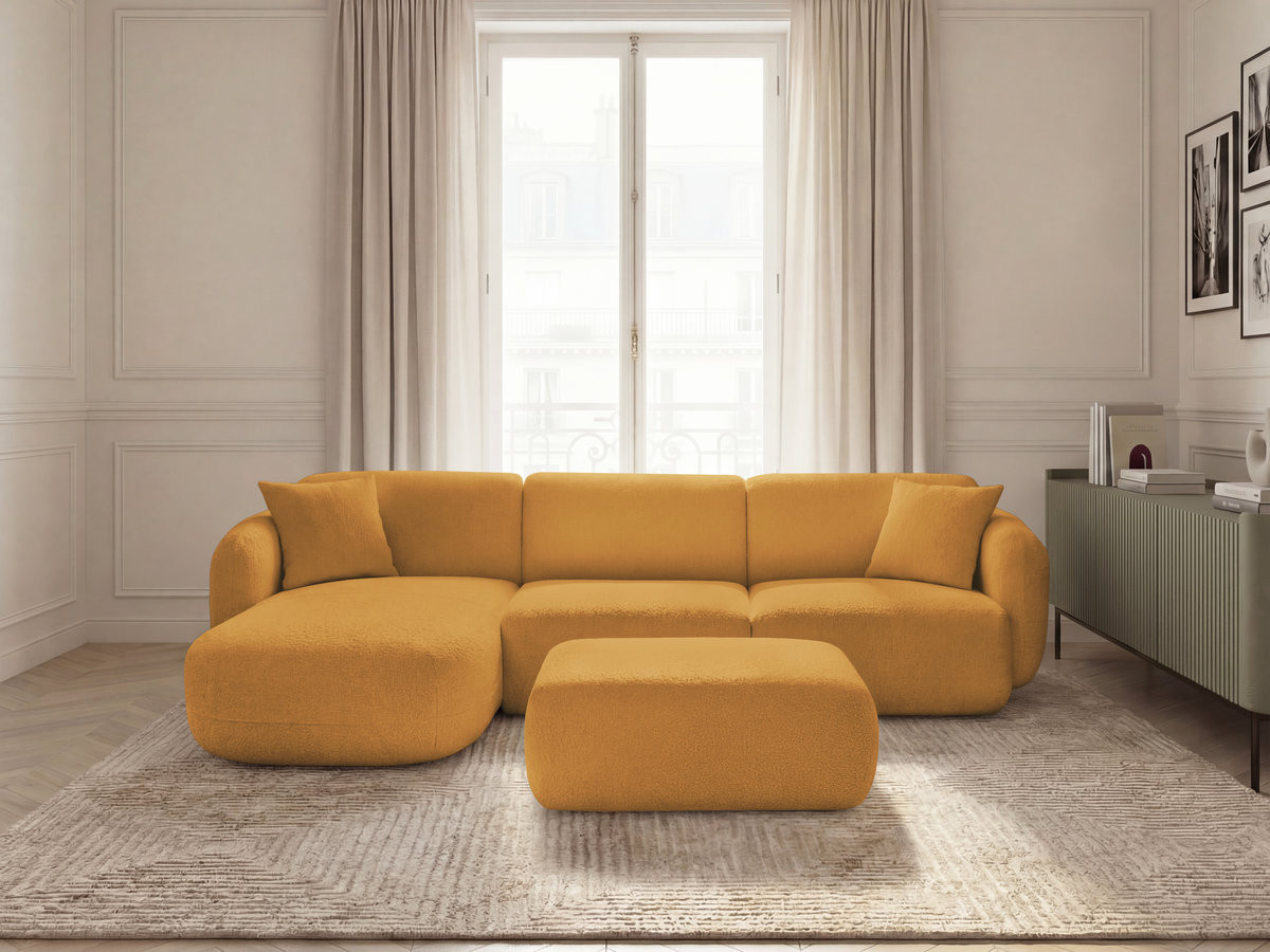 Bobochic Anda Ecksofa mit Pouf 292 × 163 cm Chenille Gelb Ecke links