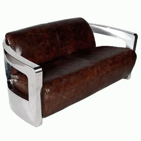 Moebelfaktor Clubsofa Mars 2 Sitzer Chrom Leder Vintage-Cigar