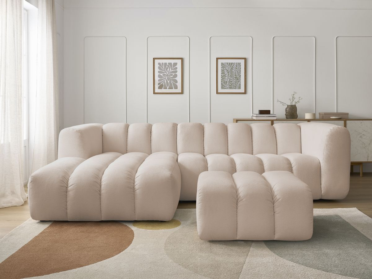 Bobochic Talia Ecksofa mit Pouf Melange-Stoff Beige Ecke links