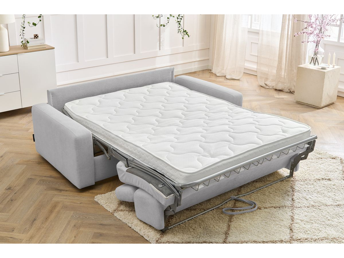 Bobochic Monaco Schlafsofa 3-Sitzer Stoff Hellgrau, Liegefläche 140 × 190 cm